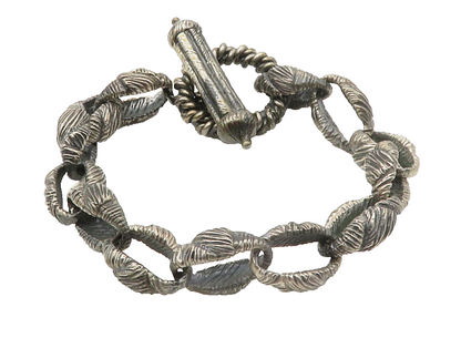 925 Sterling Silver  Vintage Oxidized Textured Link Chain Bracelet  BT5396