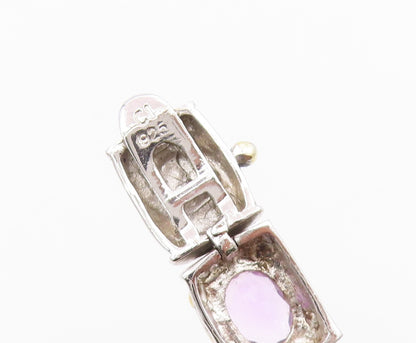 925 Sterling Silver  Vintage Amethyst Two Tone Swirl Chain Bracelet  BT8484