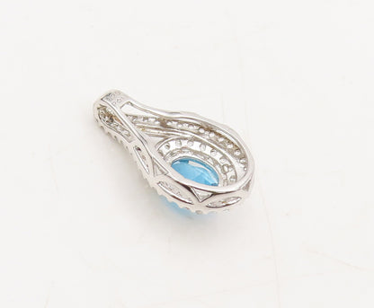 925 Sterling Silver Vintage Pendant Topaz Halo Drop Shape Topaz Band  PT22440