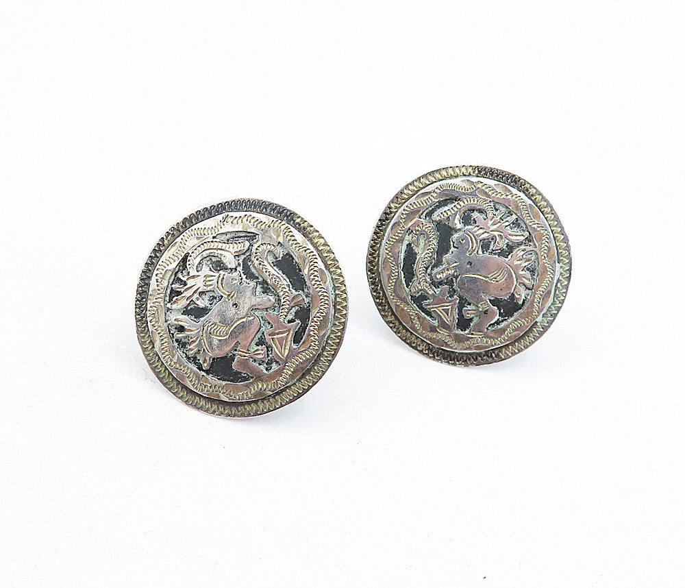 GUATEMALA 925 Sterling Silver  Vintage Traditional Non Pierce Earrings  EG2895