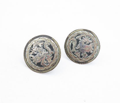 GUATEMALA 925 Sterling Silver  Vintage Traditional Non Pierce Earrings  EG2895