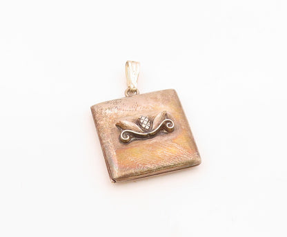 RB CO. 925 Sterling Silver  Vintage Floral Swirl Detail Square Pendant PT15954