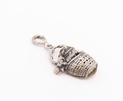 925 Sterling Silver Vintage Pendant Etched Bunny In Easter Basket Charm  PT24788