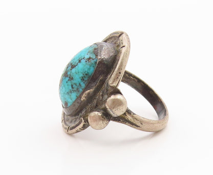 925 Sterling Silver Vintage Ring NAVAJO Cabochon Turquoise Band  Sz 6.5  RG35524