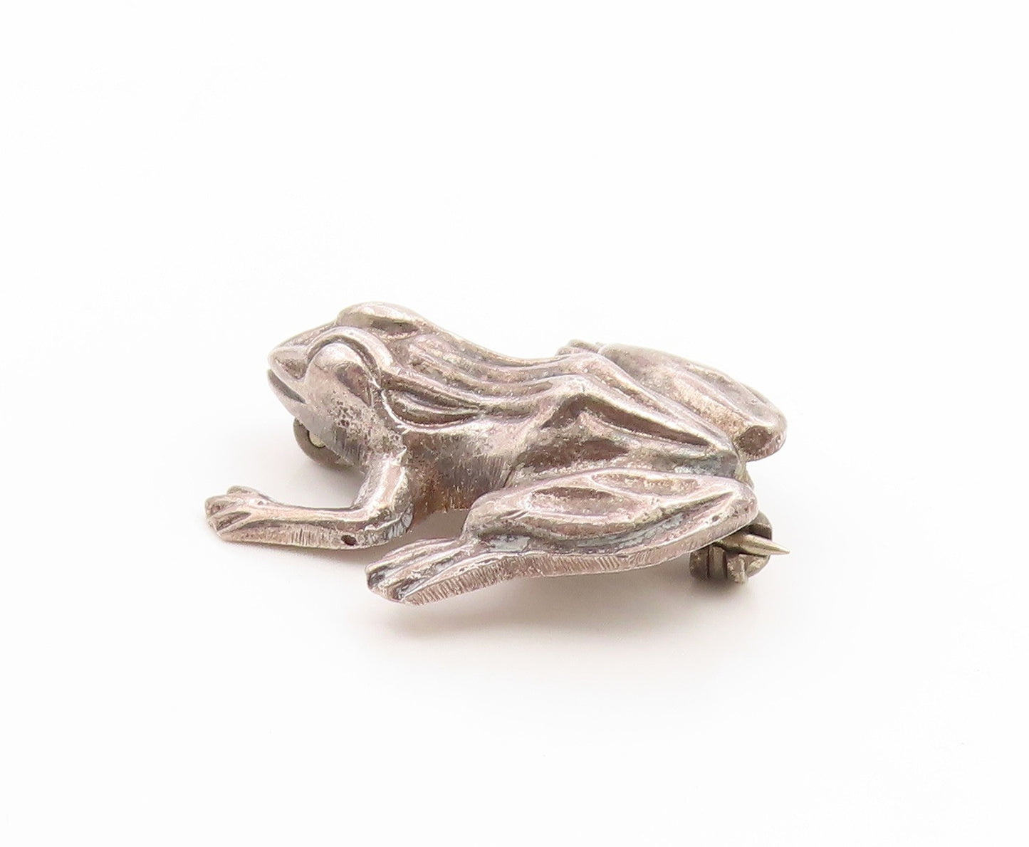 925 Sterling Silver Vintage Brooch Pin Etched Good Luck Leaping Frog  BP12265