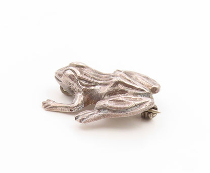 925 Sterling Silver Vintage Brooch Pin Etched Good Luck Leaping Frog  BP12265
