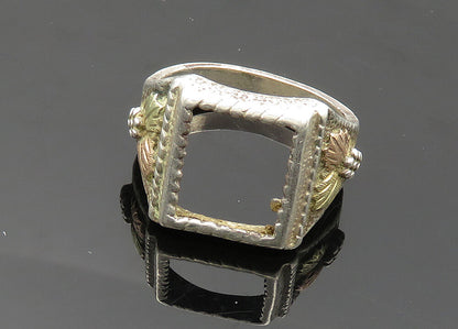 925 Silver & 12K GOLD  Vintage Antique Floral Leaves Band Ring Sz 9  RG20025
