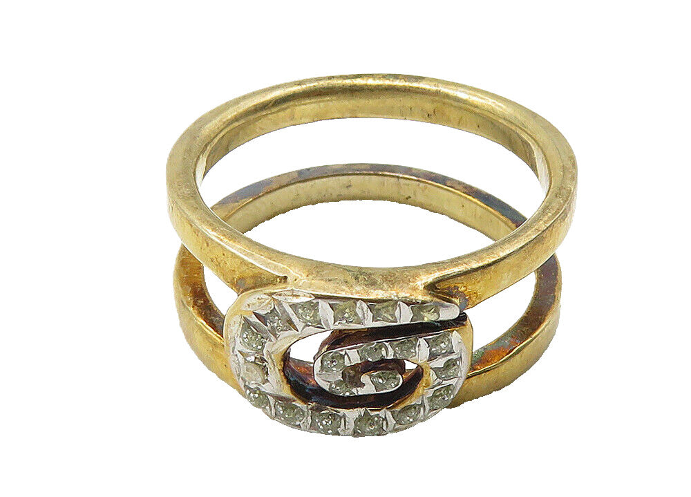 925 Sterling Silver  Vintage Topaz Two Tone Spiral Band Ring Sz 5  RG10429