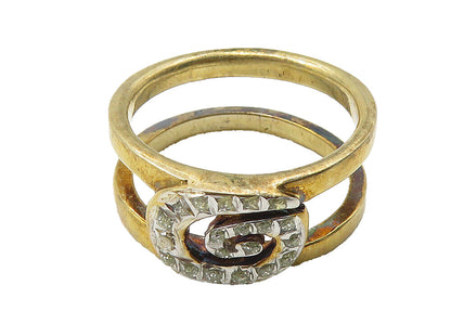 925 Sterling Silver  Vintage Topaz Two Tone Spiral Band Ring Sz 5  RG10429