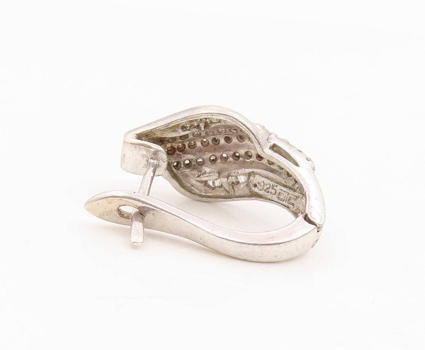 925 Sterling Silver Vintage Earrings Real Diamonds Designer Single Piece EG14287