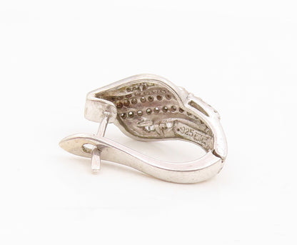 925 Sterling Silver Vintage Earrings Real Diamonds Designer Single Piece EG14287