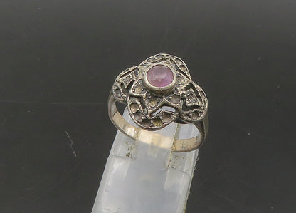 925 Sterling Silver  Vintage Amethyst Flower Dome Band Ring Sz 6  RG22065