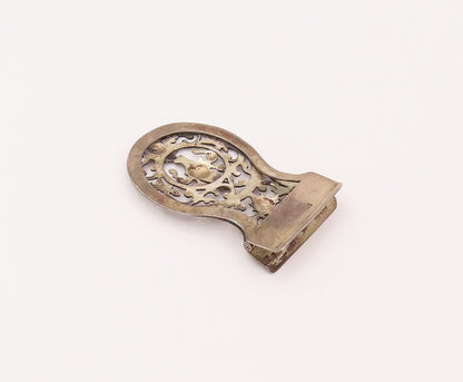 925 Sterling Silver  Vintage Antique Swirly Carved Cutout Cloth Clip  TR3508