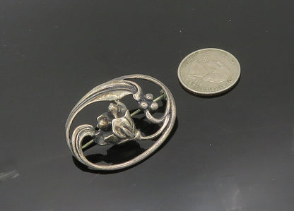 925 Sterling Silver  Vintage Antique Floral Swirl Oval Brooch Pin  BP7986