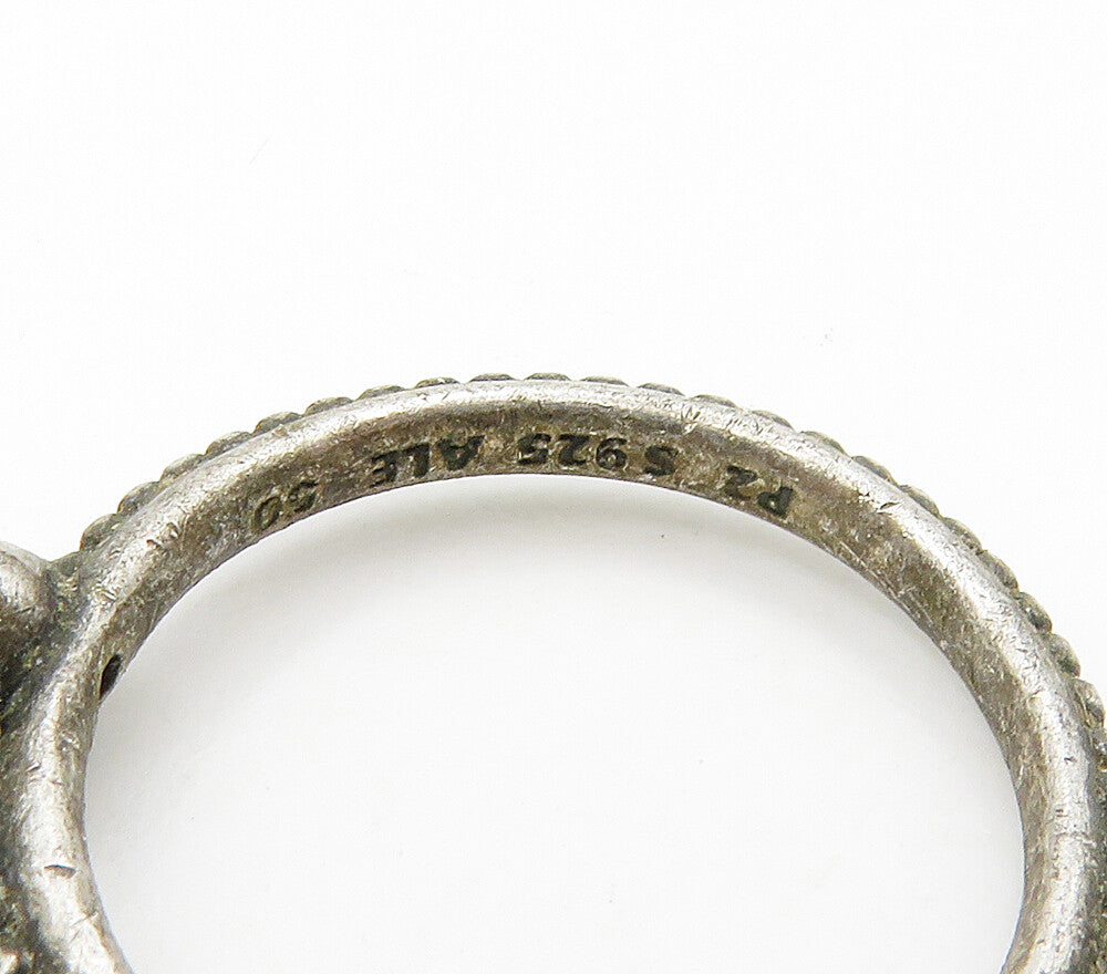 PANDORA 925 Silver  Vintage Pink Topaz Love Heart Band Ring Sz 5  RG16115