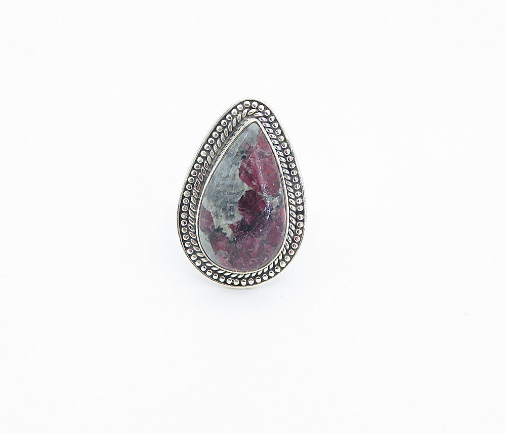 925 Sterling Silver  Cabochon Cut Jasper Shiny Cocktail Ring Sz 6.5  RG8517