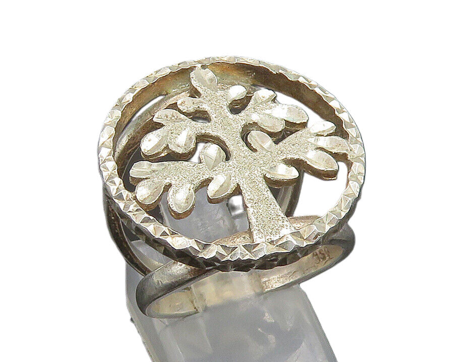 925 Sterling Silver  Vintage Shiny Diamond Cut Tree Band Ring Sz 7.5  RG23409