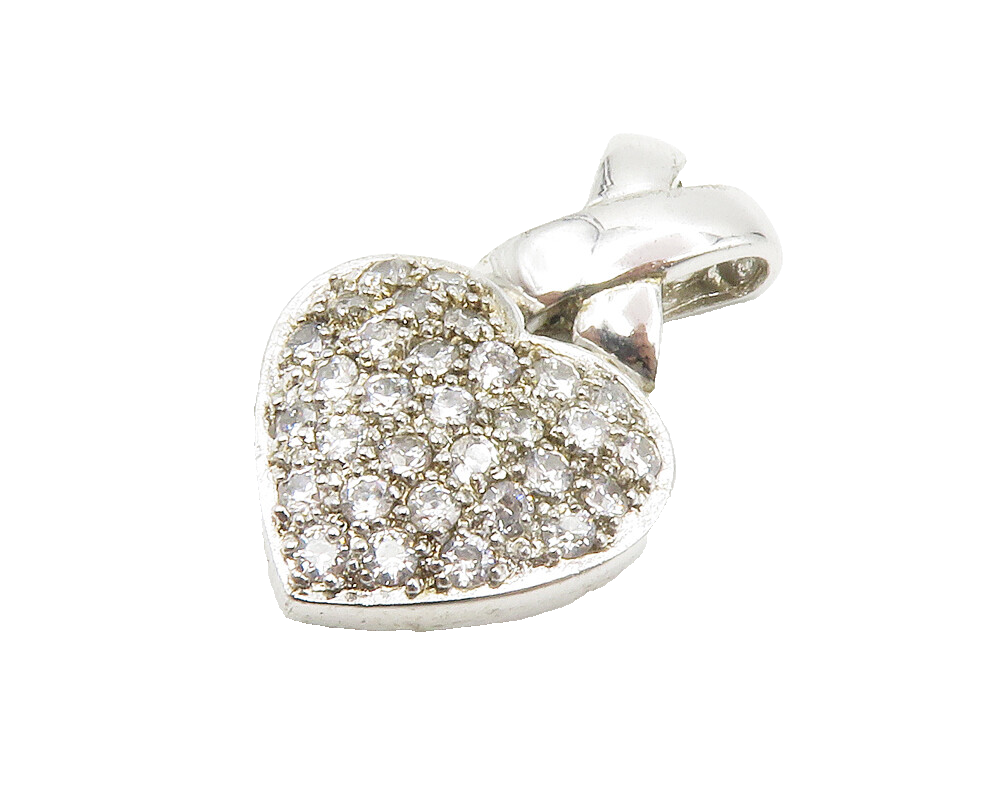 925 Sterling Silver  Cubic Zirconia Encrusted Love Heart Pendant  PT10965