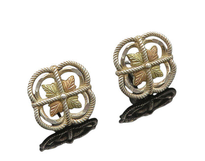 925 Silver & 12K GOLD  Vintage Two Tone Floral Leaf Drop Earrings  EG10388