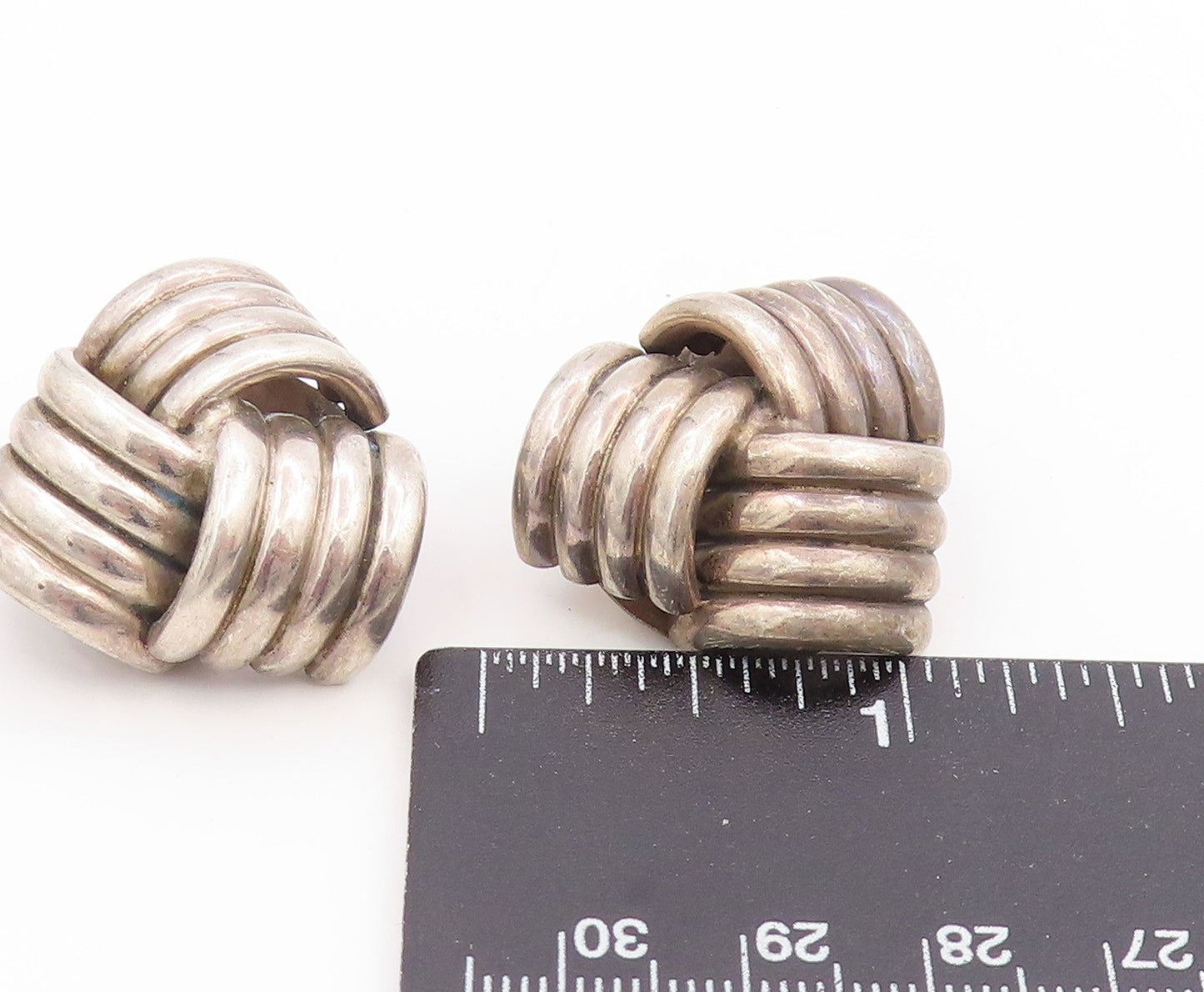 925 Sterling Silver Vintage Earrings Chunky Ribbed Triangle Knot Clip On EG14059