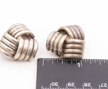925 Sterling Silver Vintage Earrings Chunky Ribbed Triangle Knot Clip On EG14059