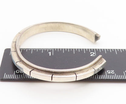 925 Sterling Silver Vintage Bracelet Modernist Geometric Pattern Cuff  BT12016