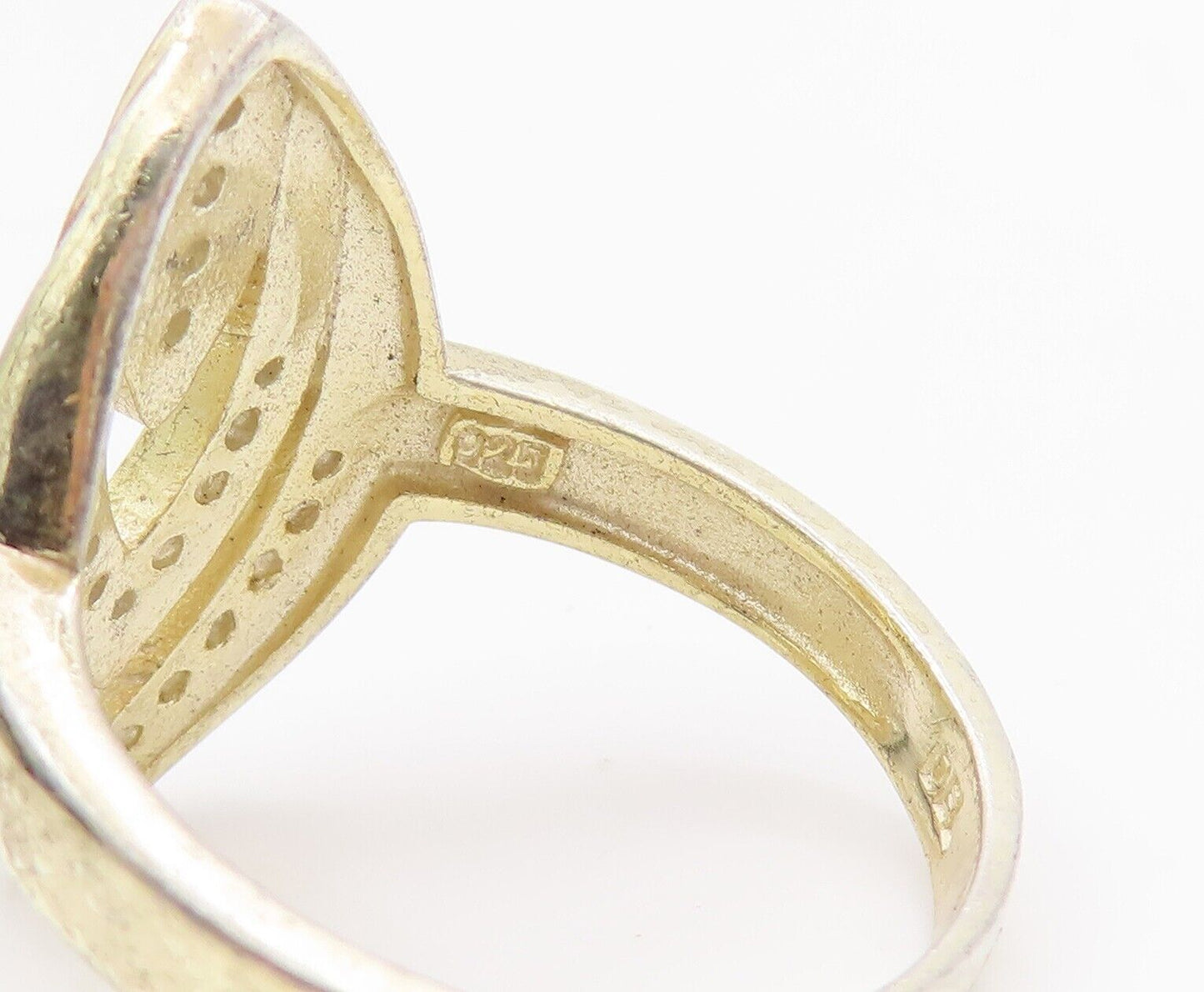 925 Sterling Silver Vintage Ring Cutout Leaf Tip Shape CZ Bands  Sz 7.5  RG28413