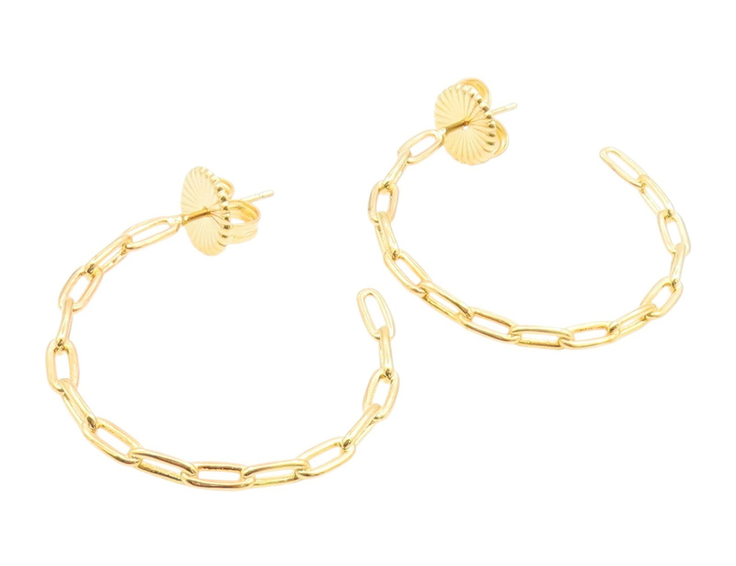 925 Sterling Silver Vintage Earrings Gold Plated Classic Chain Link Hoop EG14194