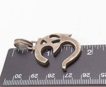 925 Sterling Silver Vintage Pendant Dark Tone Cut Religious Symbol OM  PT23877