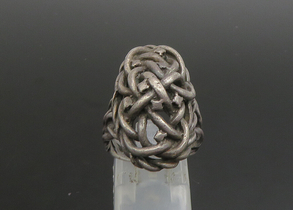 925 Sterling Silver  Vintage Dark Tone Twist Knot Dome Band Ring Sz 7  RG23338