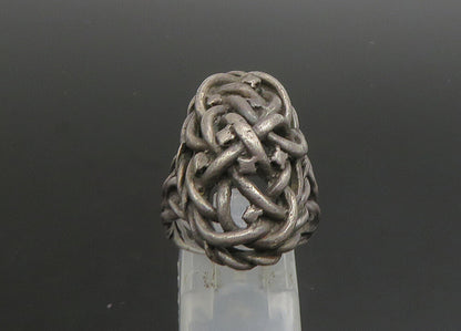 925 Sterling Silver  Vintage Dark Tone Twist Knot Dome Band Ring Sz 7  RG23338