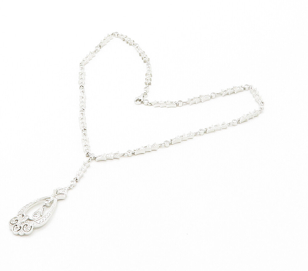 925 Sterling Silver  Sparkling Cubic Zirconia Dangling Chain Necklace  NE2470