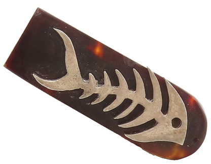 MEXICO 925 Sterling Silver  Vintage Carved Fish Scalation Tie Clip   TR3662