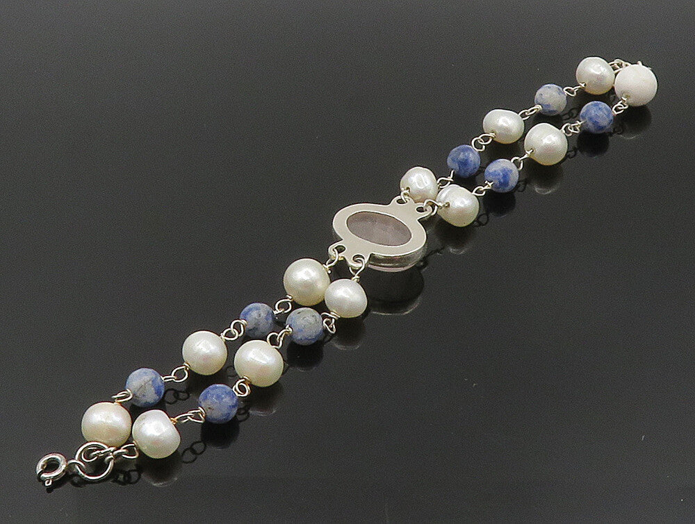 925 Sterling Silver  Rose Quartz & Freshwater Pearls Chain Bracelet  BT1165