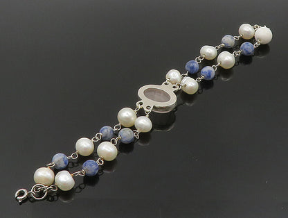 925 Sterling Silver  Rose Quartz & Freshwater Pearls Chain Bracelet  BT1165