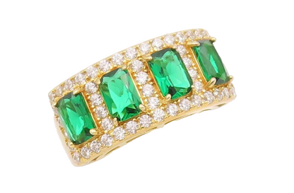 925 Sterling Silver Vintage Ring Gold Plated Green & White CZ  Sz 7  RG29627