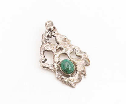 925 Sterling Silver Vintage Pendant Cabochon Malachite Brutalist Locket  PT25447
