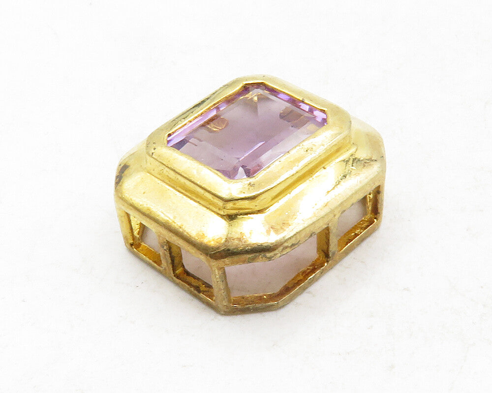 925 Sterling Silver  Amethyst Shiny Gold Plated Slide Pendant  PT10136