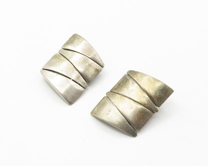 DESIGNER 925 Sterling Silver Vintage Modernist Non Pierce Earrings EG7426