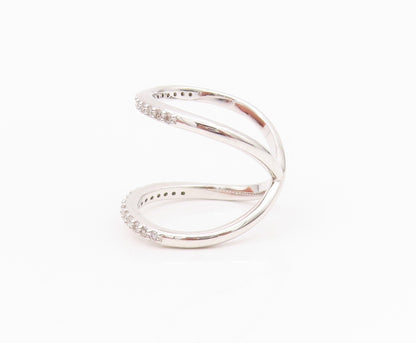 925 Sterling Silver Vintage Ring Modernist CZ Inlay Cutout Bands Sz 7.5  RG33098