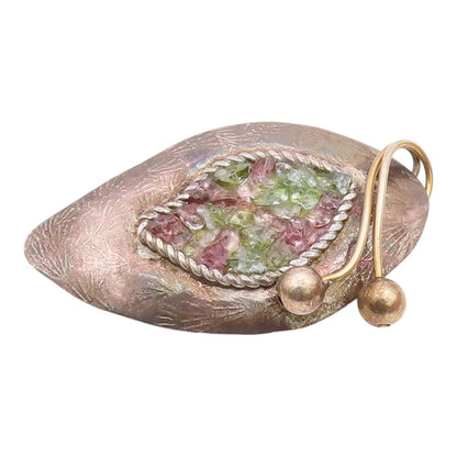 DESIGNER 925 Silver  Vintage Rough Peridot Floral Leaf Brooch Pin  BP8198