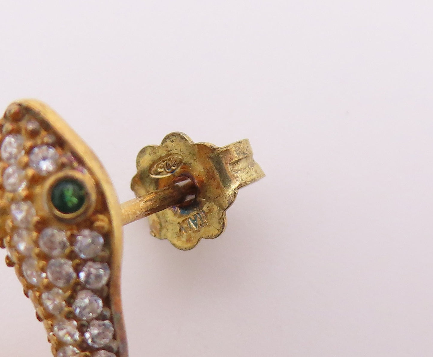 925 Sterling Silver Vintage Earrings Gold Plated CZ Pave Cosmic Snake  EG14486