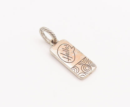 925 Sterling Silver Vintage Pendant Solid Etched Topaz Mobile & Hello   PT22739