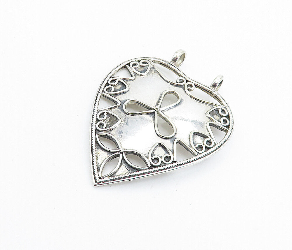 925 Sterling Silver  Vintage Modernist Swirl Love Heart Slide Pendant  PT5747