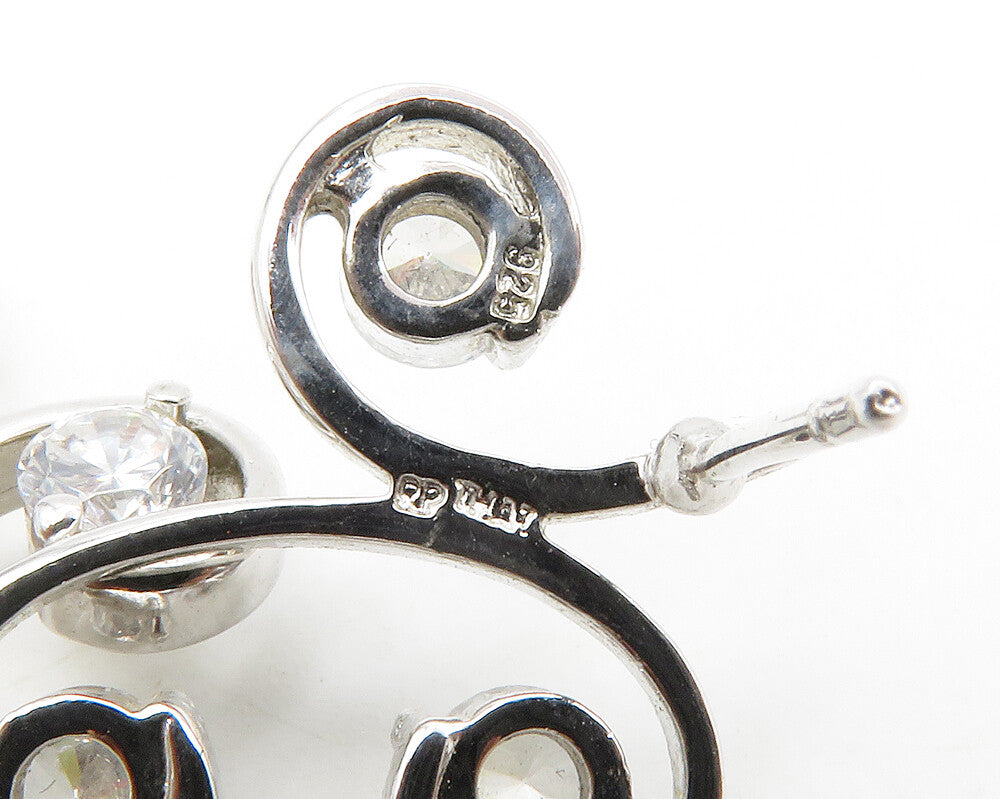925 Sterling Silver  Sparkling Cubic Zirconia Swirl Dangle Earrings  EG7101