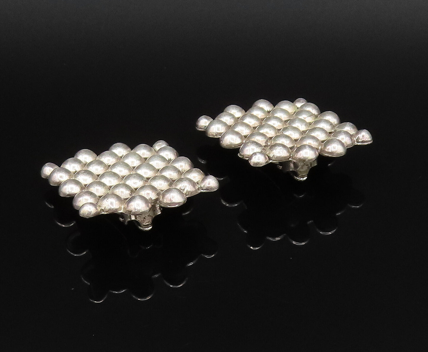 MEXICO 925 Sterling Silver Vintage Beaded Cluster Non Pierced Earrings EG12146