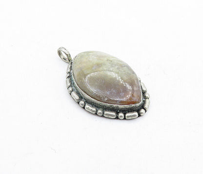 NAVAJO 925 Sterling Silver  Vintage Agate Patterned Border Drop Pendant PT4011