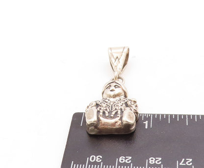 925 Sterling Silver Vintage Pendant Puffed Large Man Small Human Carved  PT23834