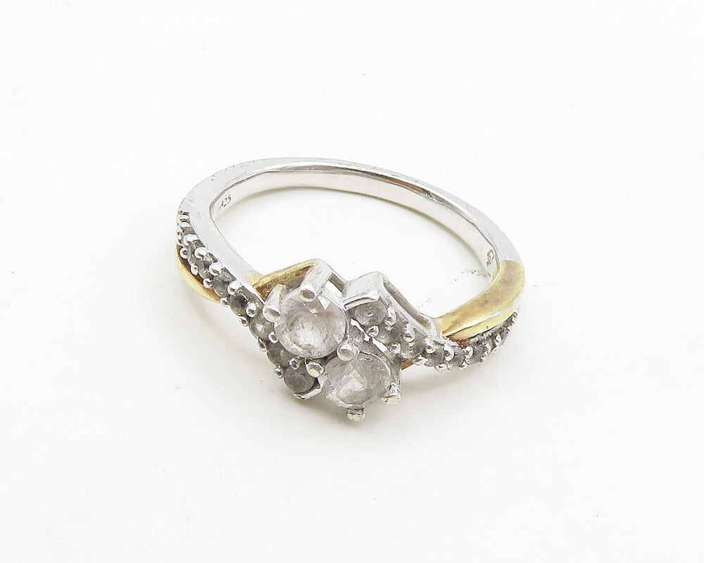 925 Sterling Silver  Vintage Topaz 2 Tone Shiny Split Band Ring Sz 8  RG18953