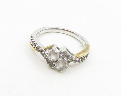 925 Sterling Silver  Vintage Topaz 2 Tone Shiny Split Band Ring Sz 8  RG18953